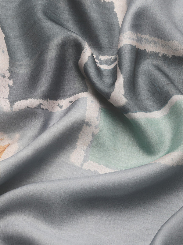 Multicolor Silk Blend Printed Abstract Saree with Unstitched Blouse - Hiral Fashion