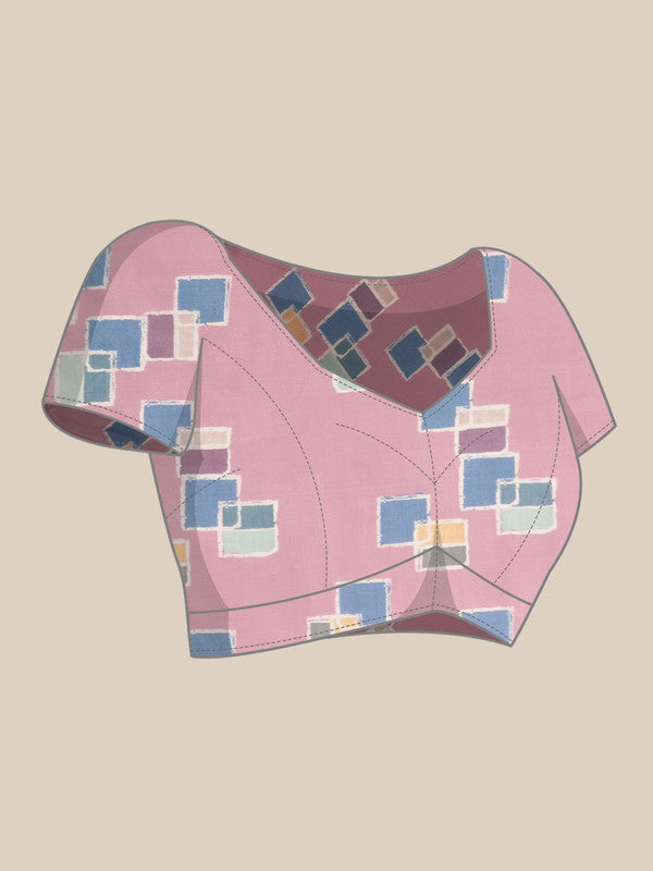 Multicolor Silk Blend Printed Abstract Saree with Unstitched Blouse - Hiral Fashion
