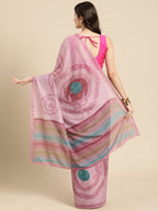 Peach Silk Blend Printed Abstract Saree with Unstitched Blouse - Hiral Fashion