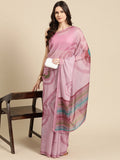 Peach Silk Blend Printed Abstract Saree with Unstitched Blouse - Hiral Fashion