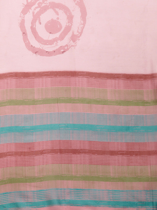 Peach Silk Blend Printed Abstract Saree with Unstitched Blouse - Hiral Fashion