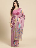 Pink Silk Blend Printed Abstract Saree with Unstitched Blouse - Hiral Fashion