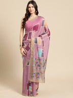 Pink Silk Blend Printed Abstract Saree with Unstitched Blouse - Hiral Fashion