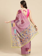 Pink Silk Blend Printed Abstract Saree with Unstitched Blouse - Hiral Fashion