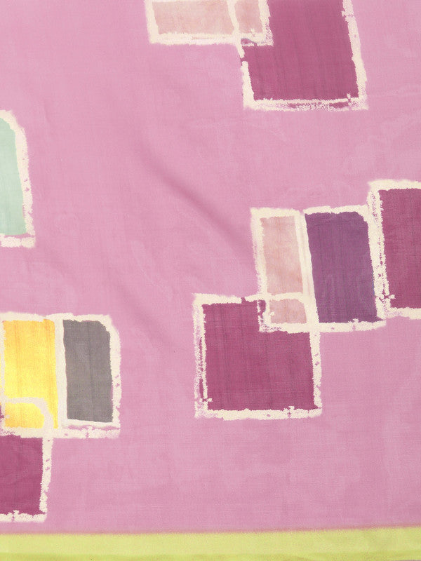 Pink Silk Blend Printed Abstract Saree with Unstitched Blouse - Hiral Fashion
