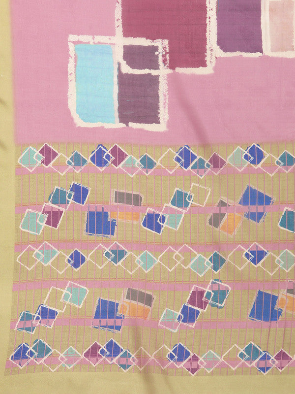 Pink Silk Blend Printed Abstract Saree with Unstitched Blouse - Hiral Fashion
