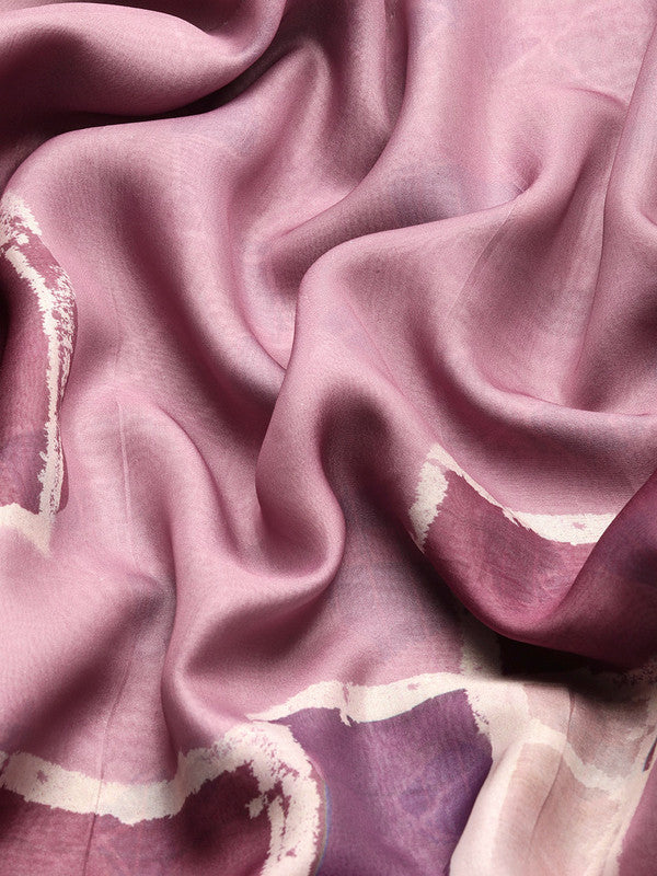 Pink Silk Blend Printed Abstract Saree with Unstitched Blouse - Hiral Fashion