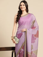 Purple Silk Blend Printed Abstract Saree with Unstitched Blouse - Hiral Fashion