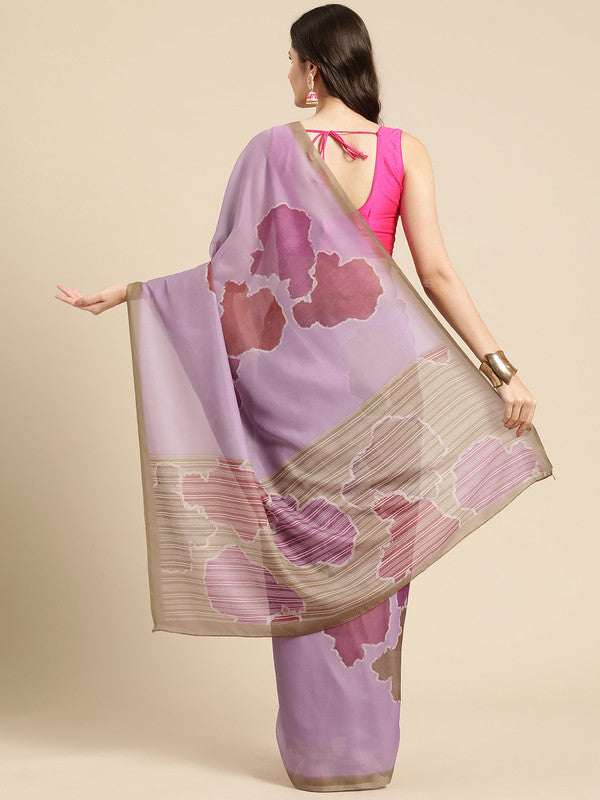 Purple Silk Blend Printed Abstract Saree with Unstitched Blouse - Hiral Fashion