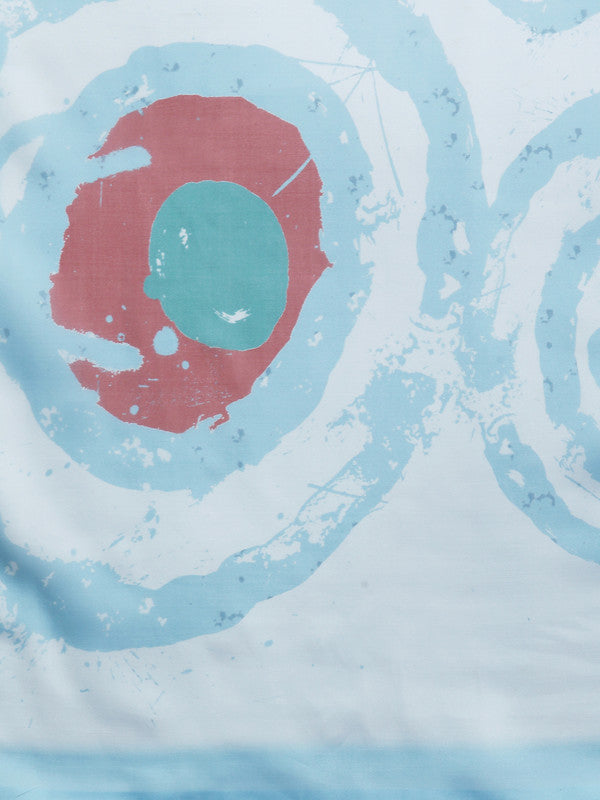 Sky Blue Silk Blend Printed Abstract Saree with Unstitched Blouse - Hiral Fashion