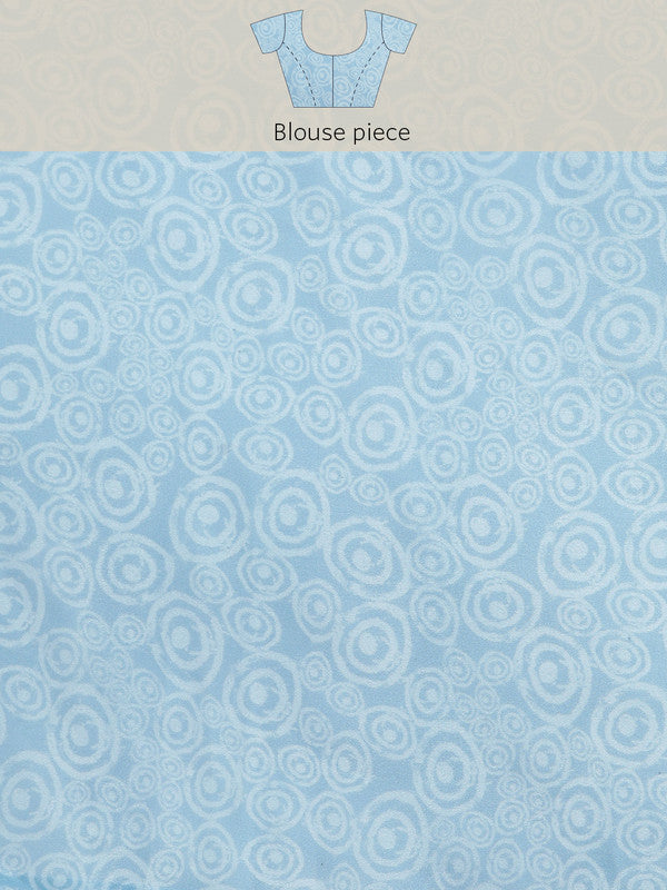 Sky Blue Silk Blend Printed Abstract Saree with Unstitched Blouse - Hiral Fashion