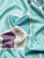 Turquoise Silk Blend Printed Abstract Saree with Unstitched Blouse - Hiral Fashion