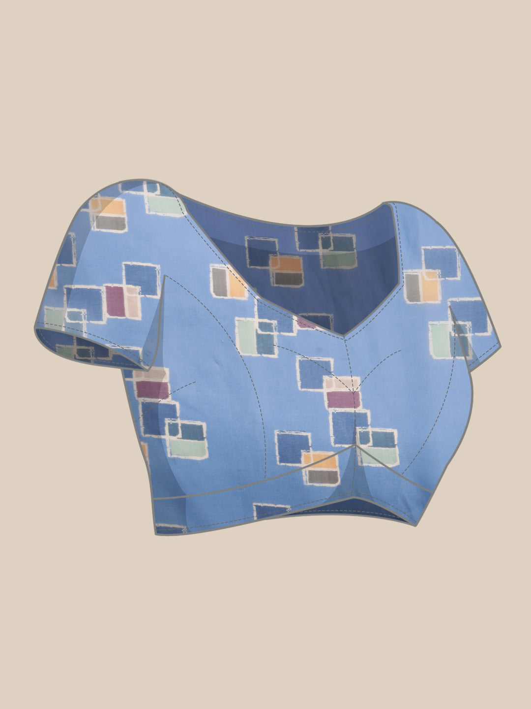 Turquoise Silk Blend Printed Abstract Saree with Unstitched Blouse - Hiral Fashion
