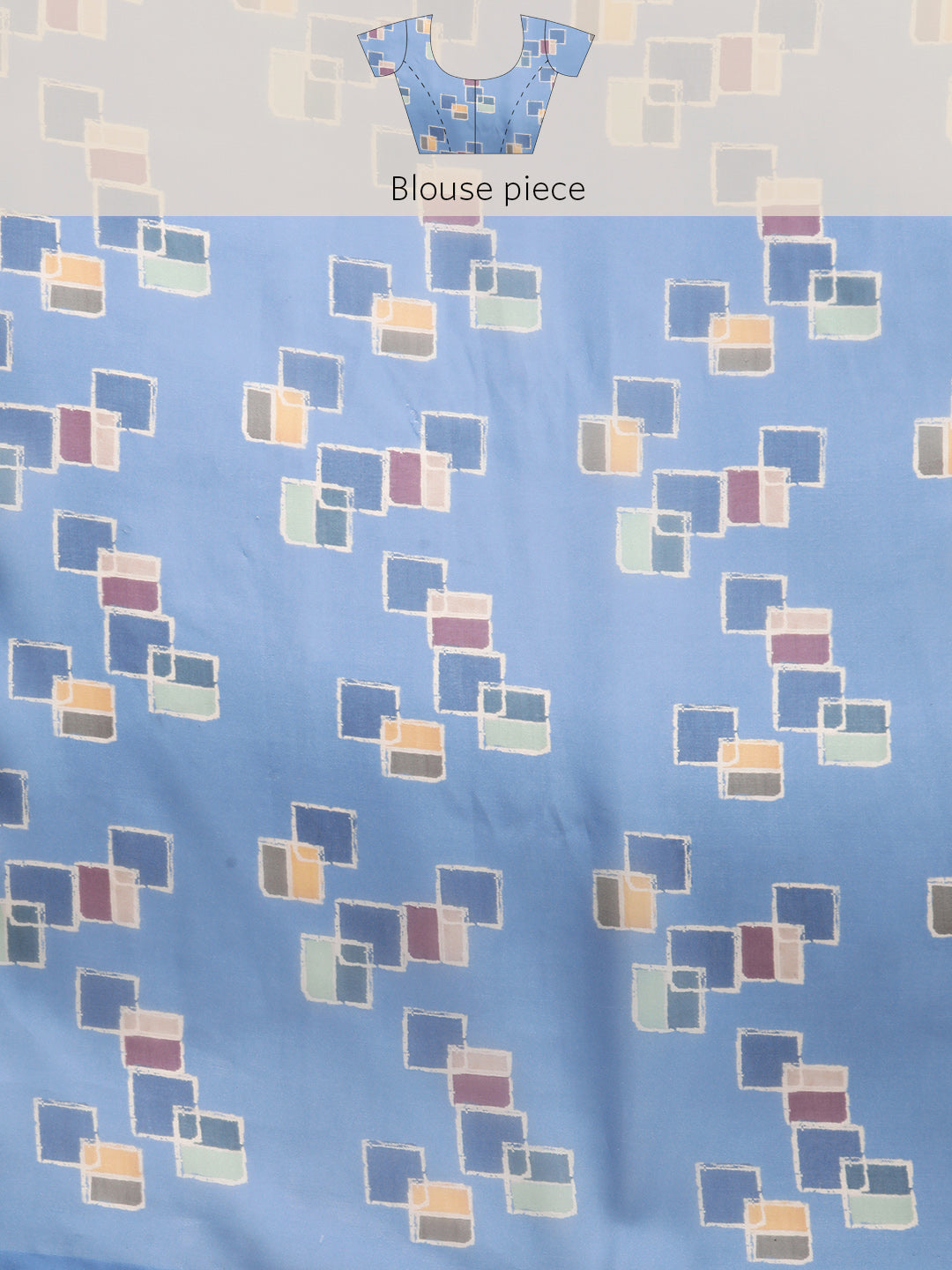 Turquoise Silk Blend Printed Abstract Saree with Unstitched Blouse - Hiral Fashion