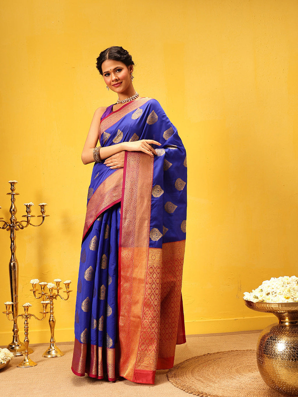 Hiral Fashion Blue Kanjeevaram Silk Woven Design Saree