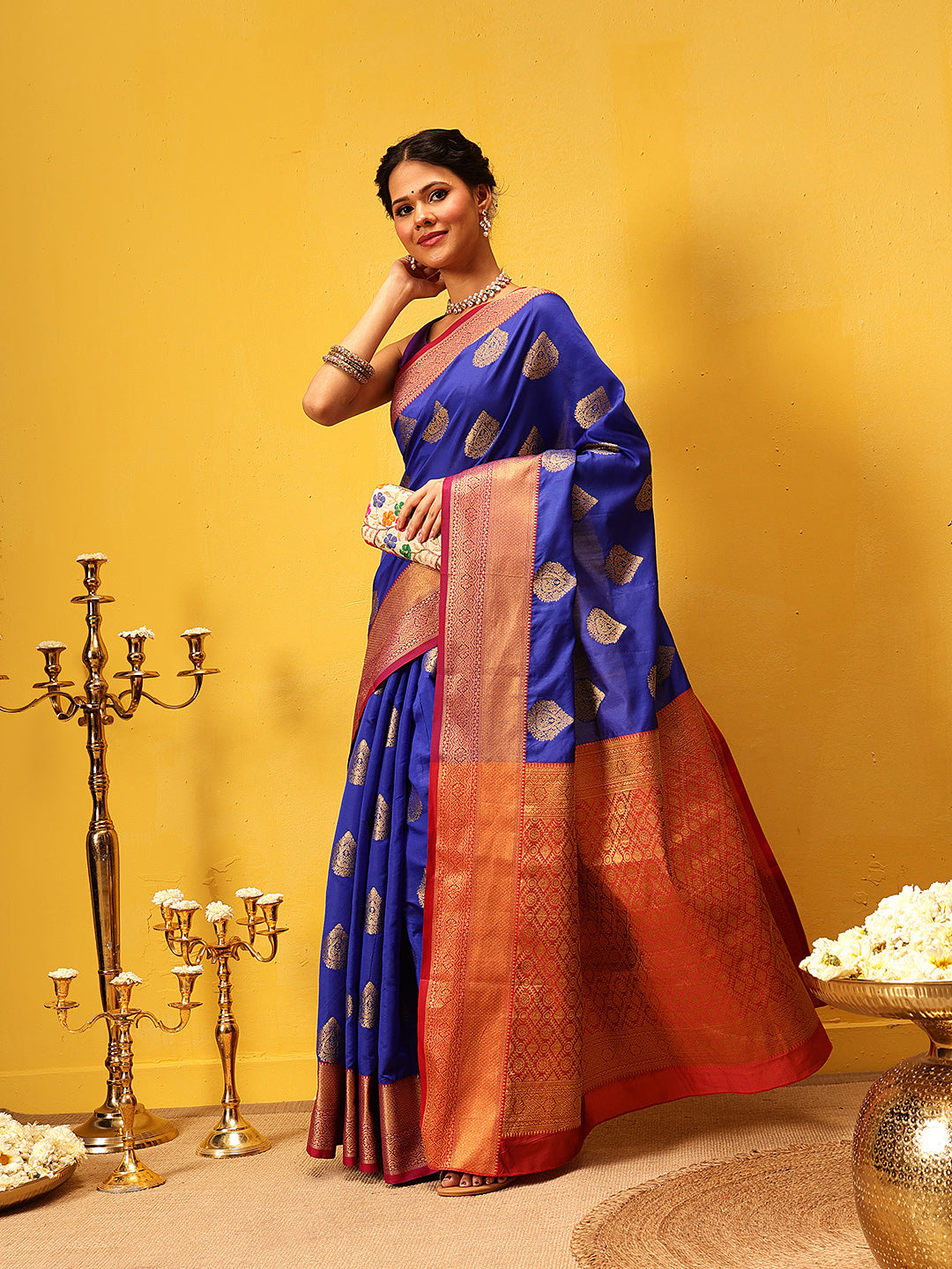 Hiral Fashion Blue Kanjeevaram Silk Woven Design Saree