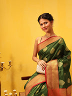 Hiral Fashion Green Kanjeevaram Silk Woven Design Saree