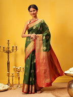 Hiral Fashion Green Kanjeevaram Silk Woven Design Saree