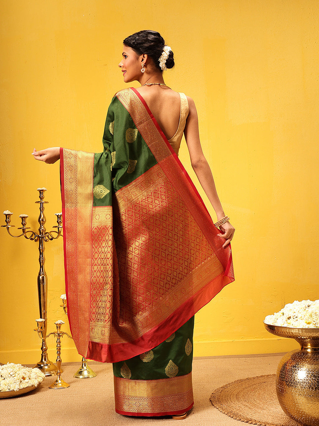 Hiral Fashion Green Kanjeevaram Silk Woven Design Saree