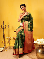 Hiral Fashion Green Kanjeevaram Silk Woven Design Saree