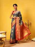 Hiral Fashion Grey Kanjeevaram Silk Woven Design Saree