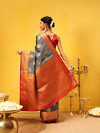 Hiral Fashion Grey Kanjeevaram Silk Woven Design Saree