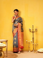 Hiral Fashion Grey Kanjeevaram Silk Woven Design Saree