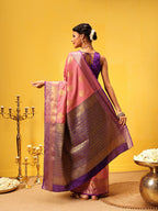 Hiral Fashion Pink Kanjeevaram Silk Woven Design Saree