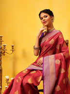 Hiral Fashion Red Kanjeevaram Silk Woven Design Saree