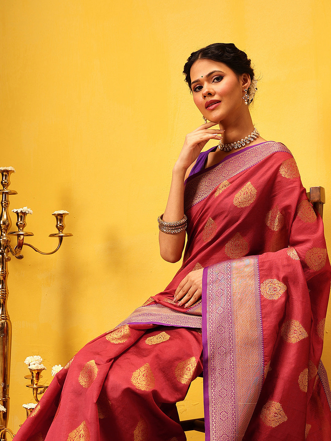Hiral Fashion Red Kanjeevaram Silk Woven Design Saree