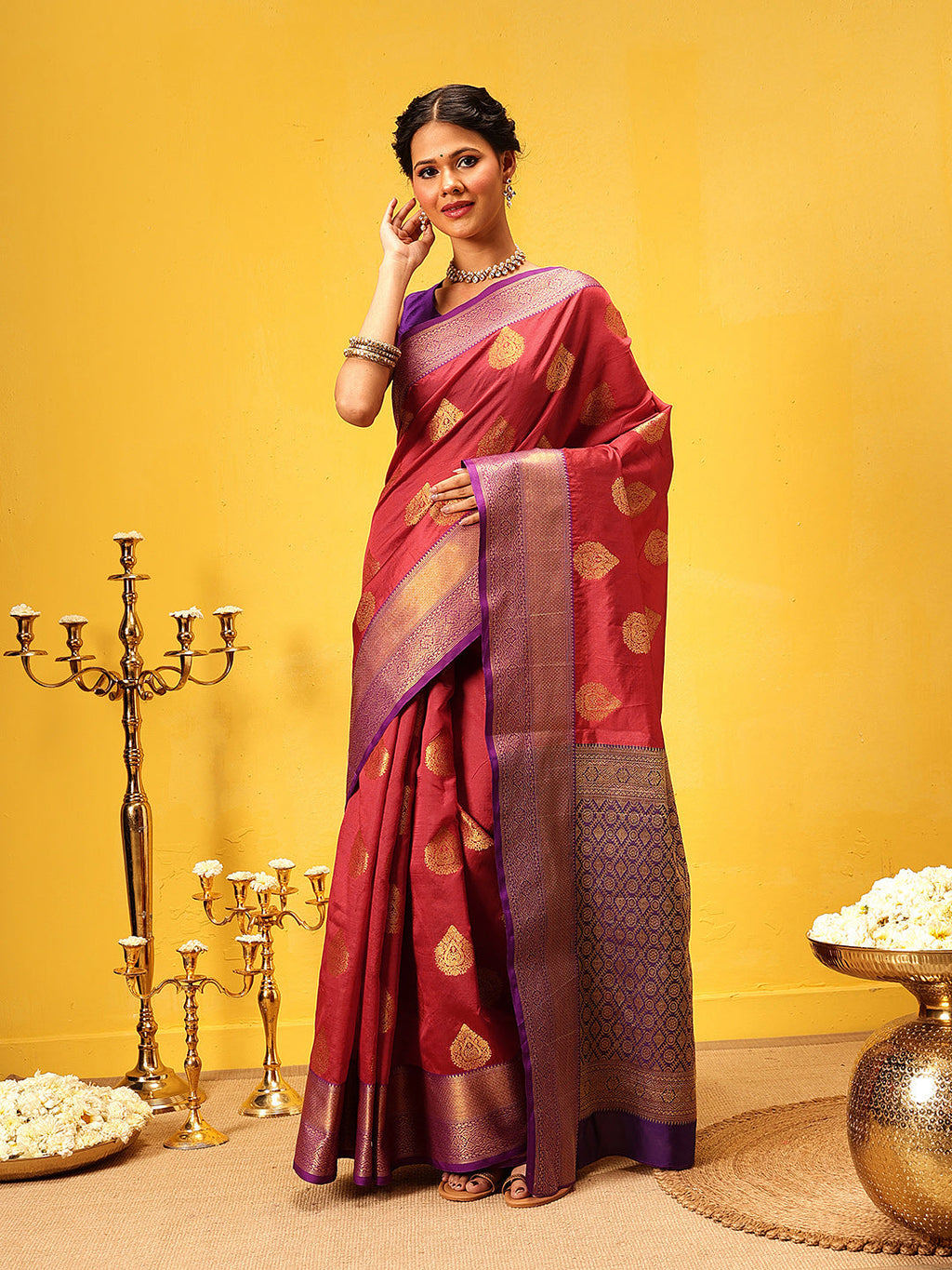 Hiral Fashion Red Kanjeevaram Silk Woven Design Saree