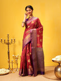 Hiral Fashion Red Kanjeevaram Silk Woven Design Saree