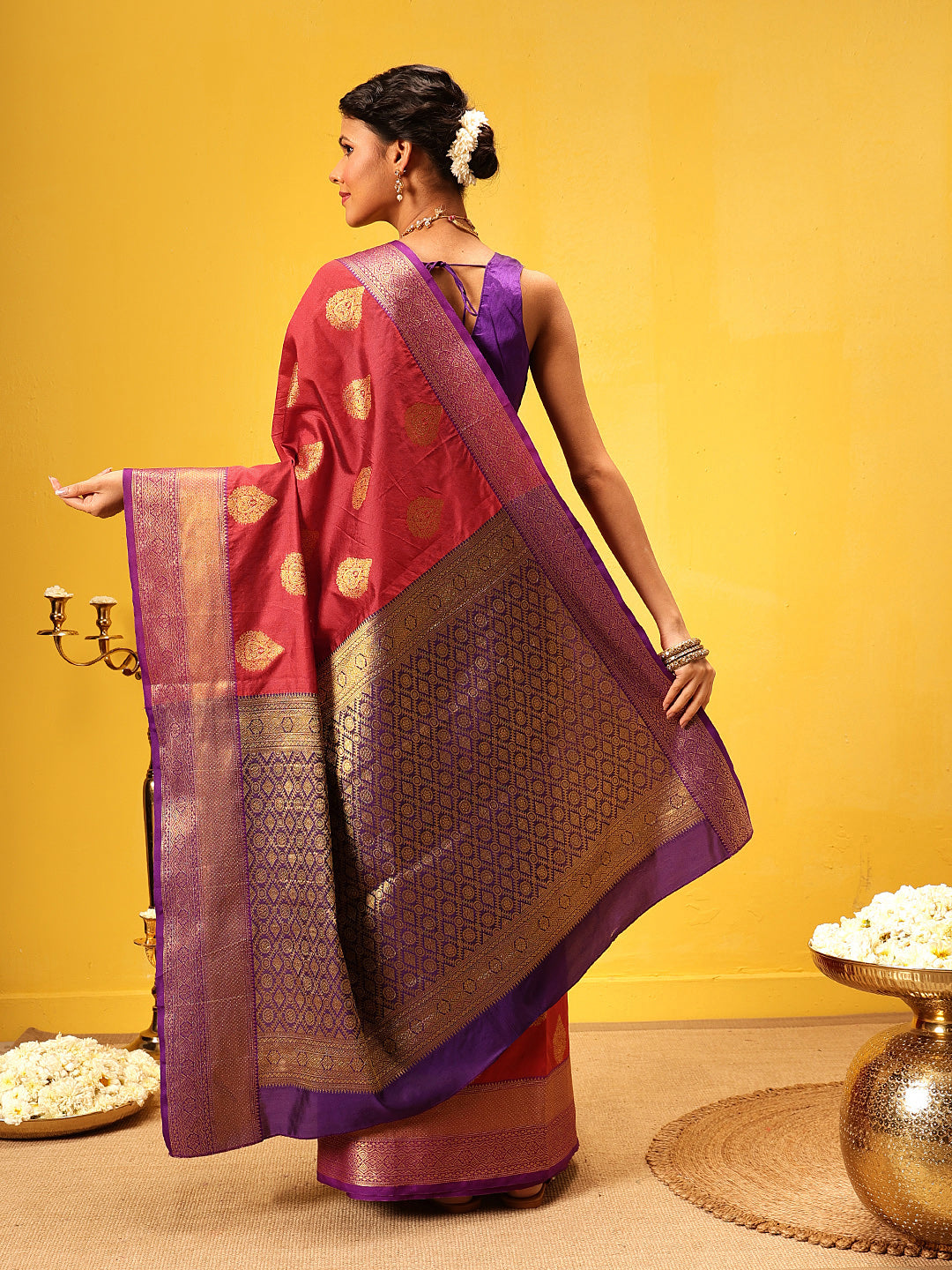 Hiral Fashion Red Kanjeevaram Silk Woven Design Saree