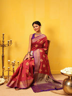 Hiral Fashion Red Kanjeevaram Silk Woven Design Saree