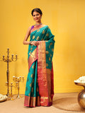 Hiral Fashion Teal Kanjeevaram Silk Woven Design Saree