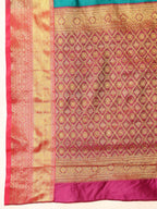 Hiral Fashion Teal Kanjeevaram Silk Woven Design Saree