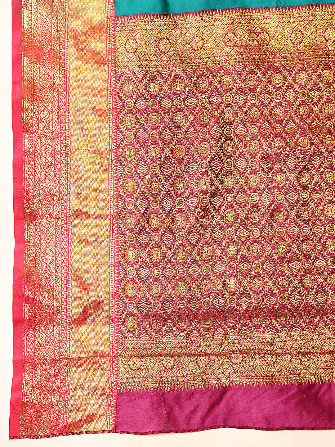 Hiral Fashion Teal Kanjeevaram Silk Woven Design Saree