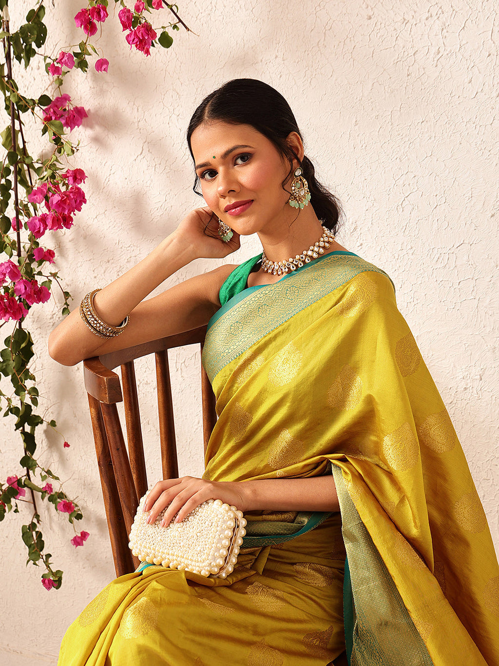 Hiral Fashion Yellow Kanjeevaram Silk Woven Design Saree