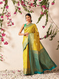 Hiral Fashion Yellow Kanjeevaram Silk Woven Design Saree