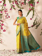 Hiral Fashion Yellow Kanjeevaram Silk Woven Design Saree