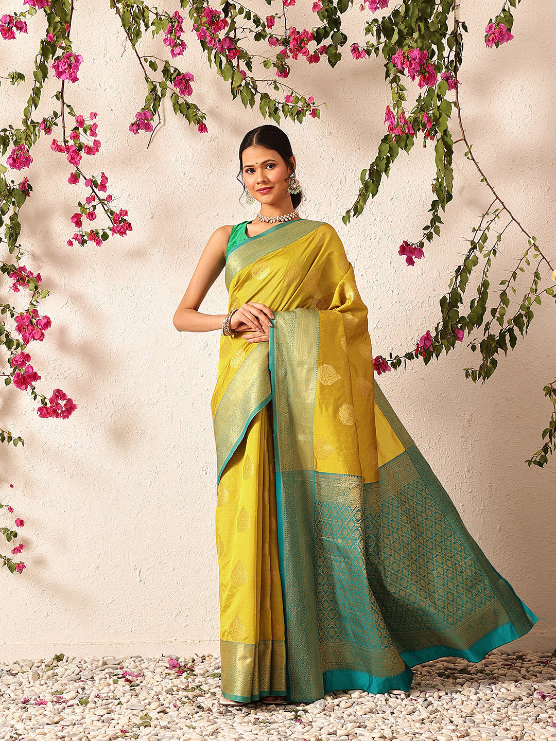 Hiral Fashion Yellow Kanjeevaram Silk Woven Design Saree