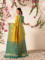 Hiral Fashion Yellow Kanjeevaram Silk Woven Design Saree