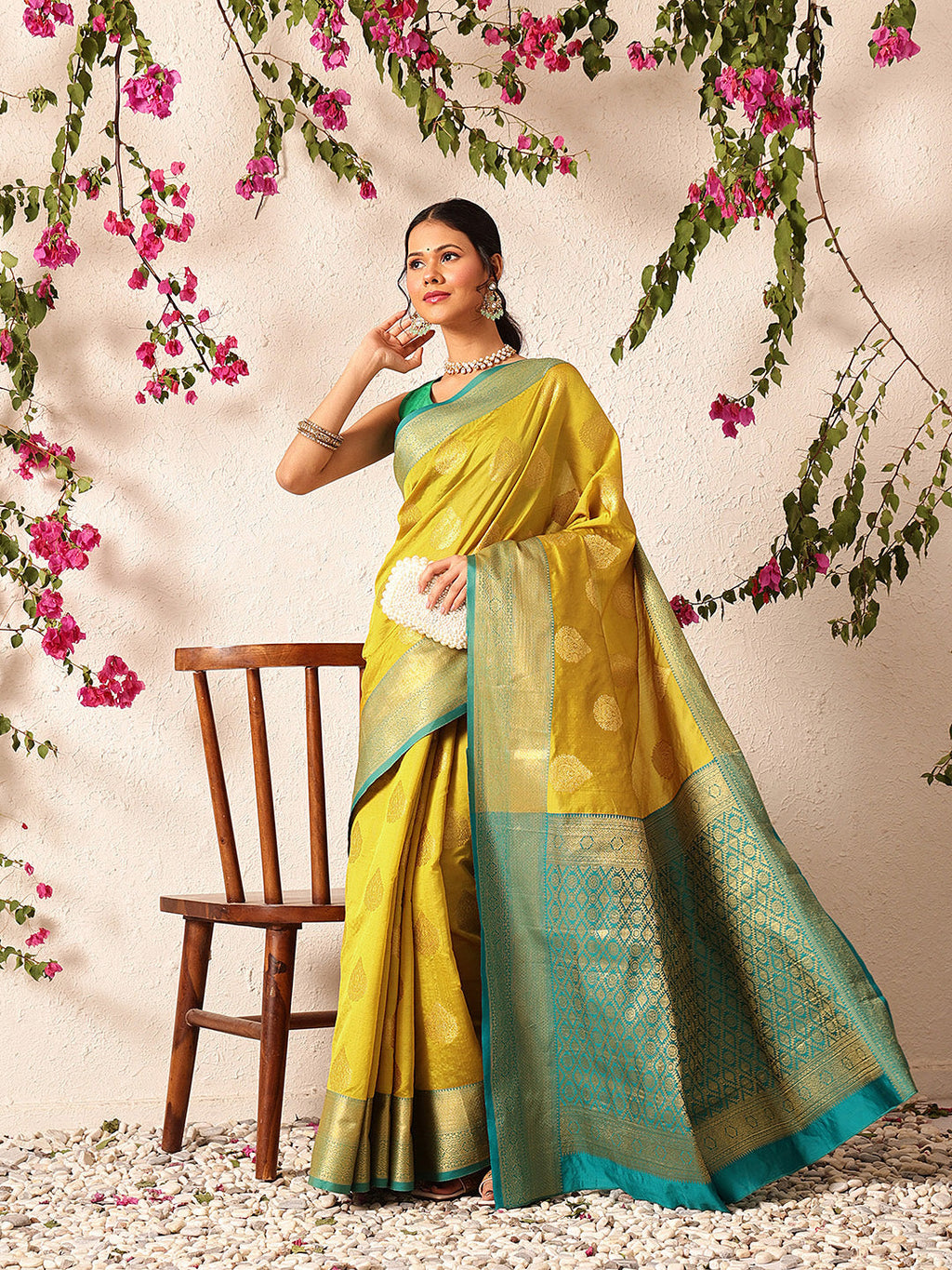 Hiral Fashion Yellow Kanjeevaram Silk Woven Design Saree