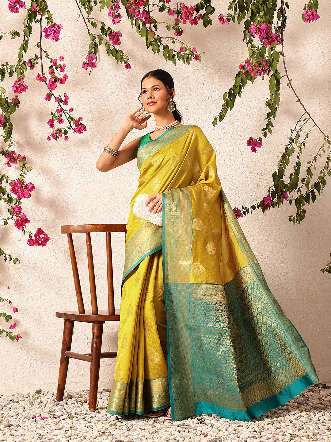 Hiral Fashion Yellow Kanjeevaram Silk Woven Design Saree