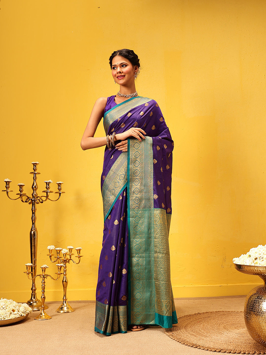 Hiral Fashion Blue Kanjeevaram Silk Woven Design Saree