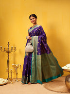 Hiral Fashion Blue Kanjeevaram Silk Woven Design Saree