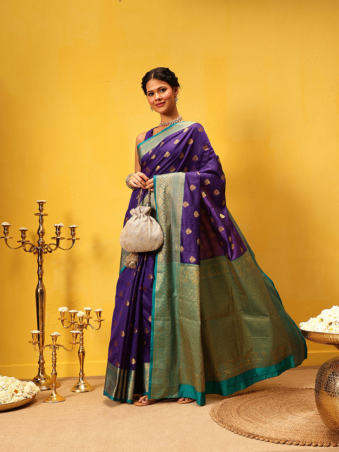 Hiral Fashion Blue Kanjeevaram Silk Woven Design Saree