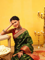 Hiral Fashion Green Kanjeevaram Silk Woven Design Saree