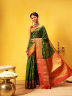 Hiral Fashion Green Kanjeevaram Silk Woven Design Saree