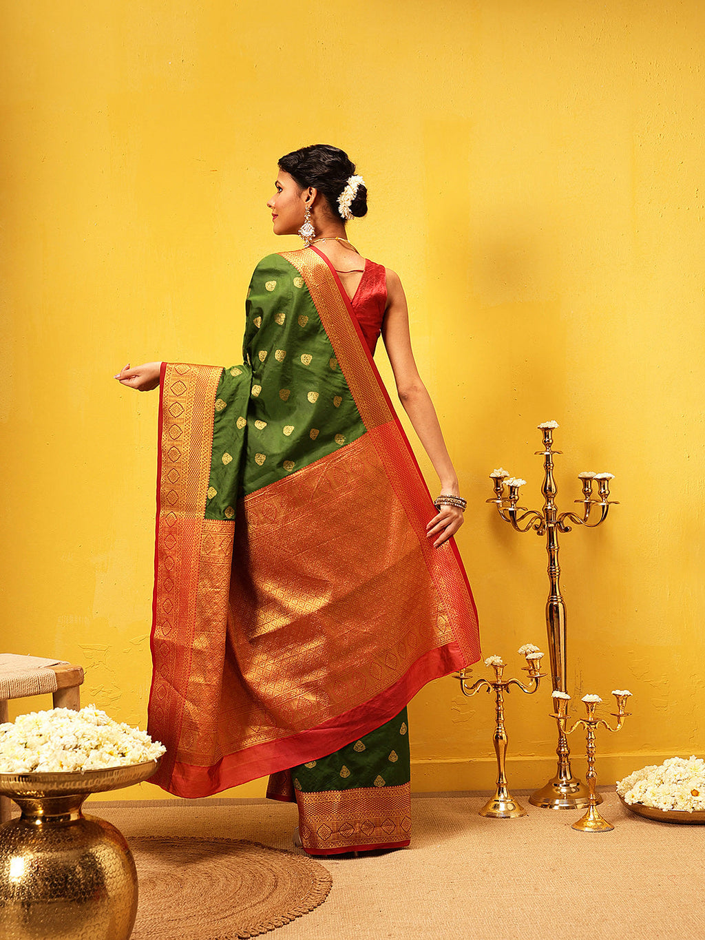 Hiral Fashion Green Kanjeevaram Silk Woven Design Saree
